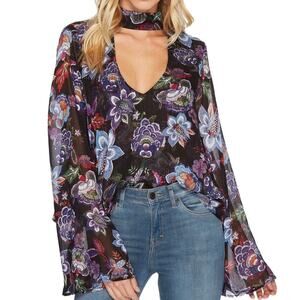 NEW Show Me Your Mumu Olsen City Nights Glimmer Floral V-neck Bell Sleeve Blouse